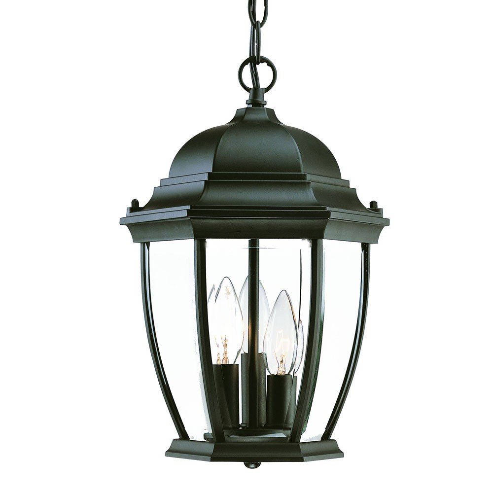 Three Light Matte Black Wide Lantern Hanging Light — view 1