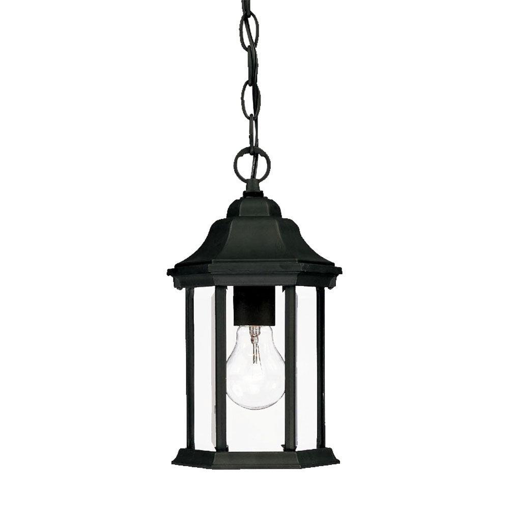 Narrow Matte Black Glass Lantern Hanging Light - FurniFindUSA