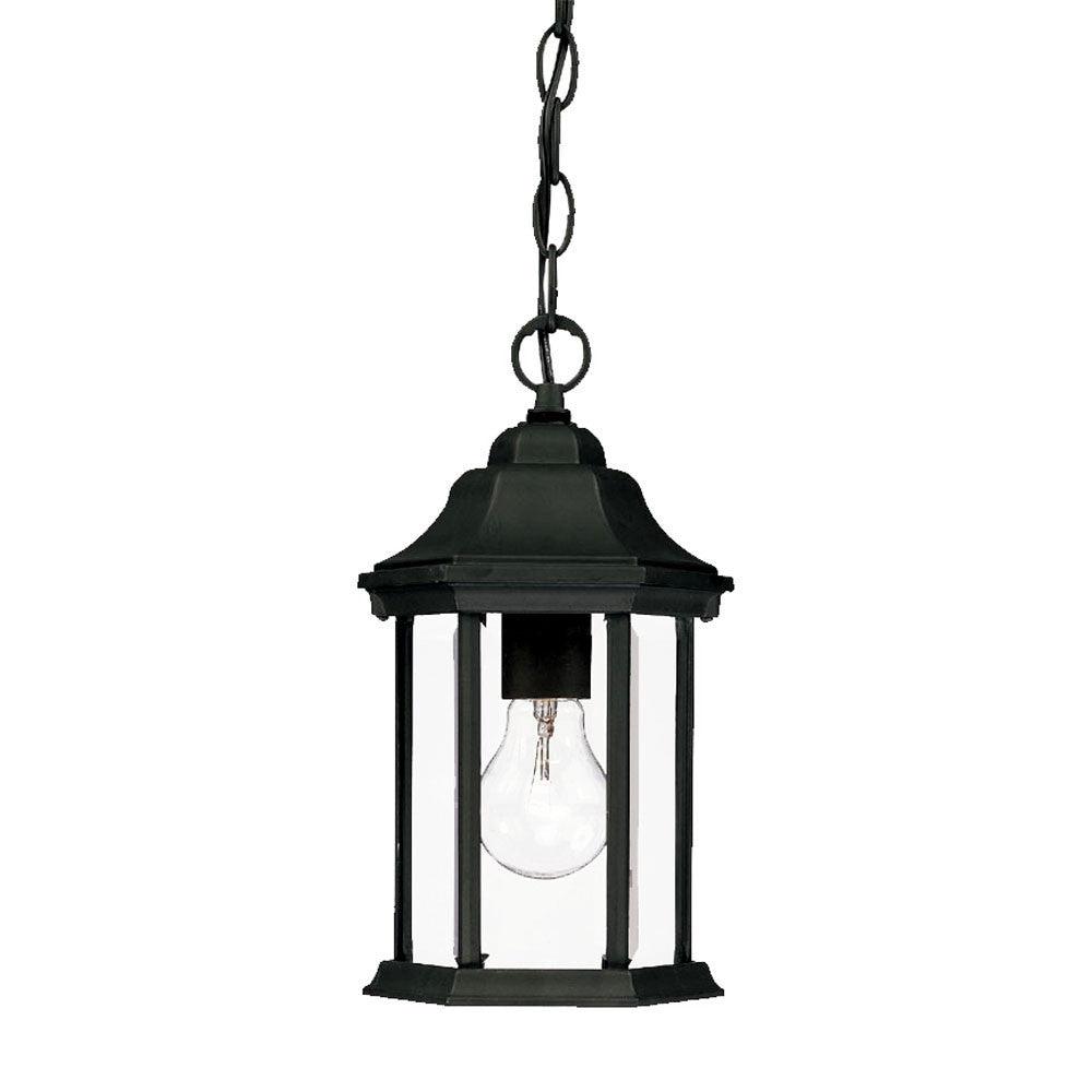 Narrow Matte Black Glass Lantern Hanging Light - FurniFindUSA