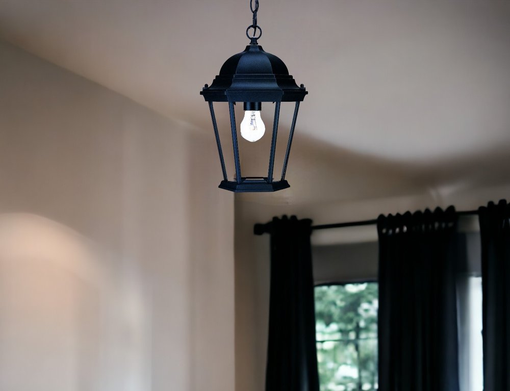 Black Lantern Beveled Metal Dimmable Chandelier With Clear Shades HomeRoots