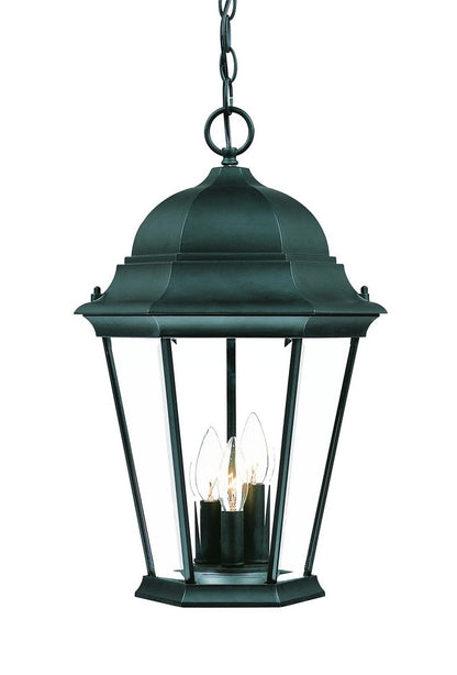 Three Light Matte Black Domed Glass Lantern Hanging Light HomeRoots