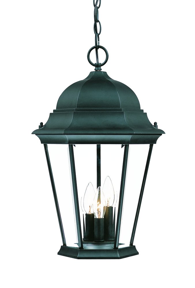 Three Light Matte Black Domed Glass Lantern Hanging Light — view 1