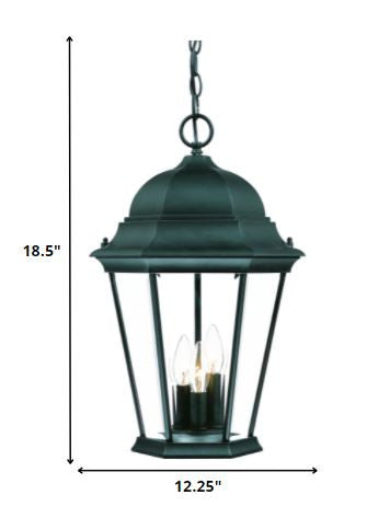 Three Light Matte Black Domed Glass Lantern Hanging Light