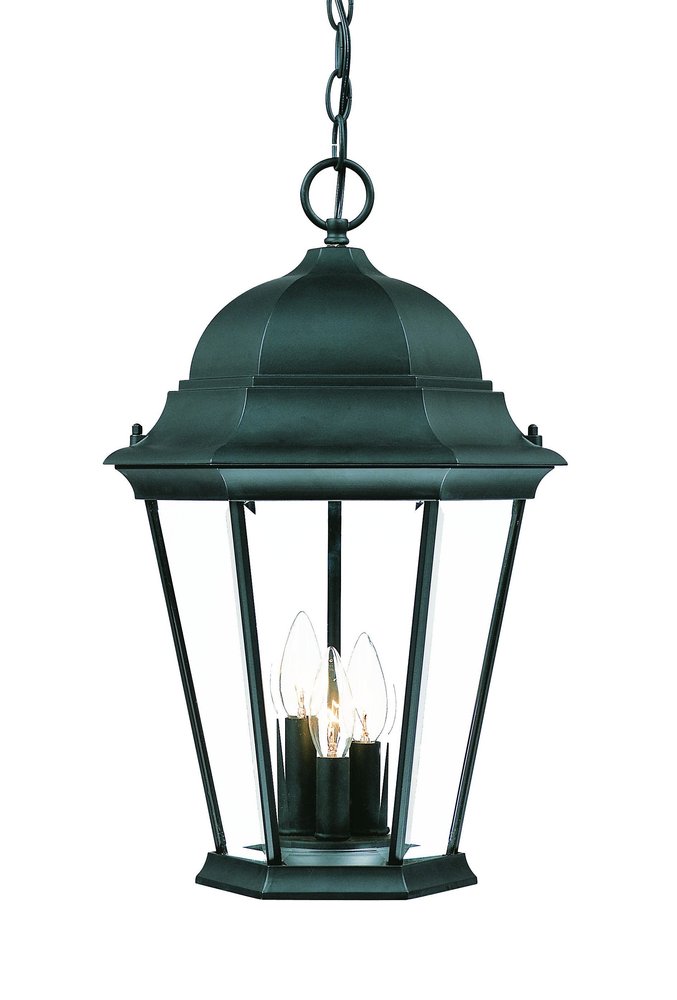 Three Light Matte Black Domed Glass Lantern Hanging Light — view 3