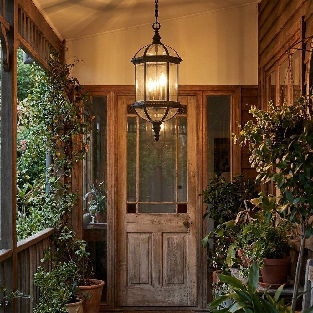 Three Light Matte Black Eastern Lantern Hanging Light — view 7