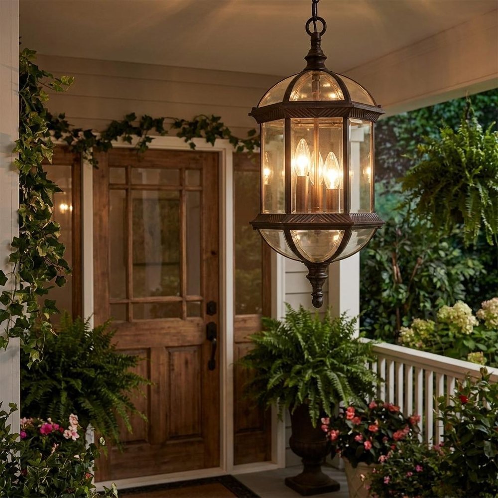 Three Light Dark Brown Eastern Lantern Hanging Light — view 6