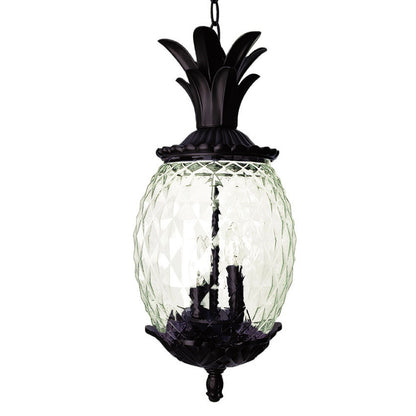 Clear and Black Three Light Pineapple Outdoor Hanging Pendent Light