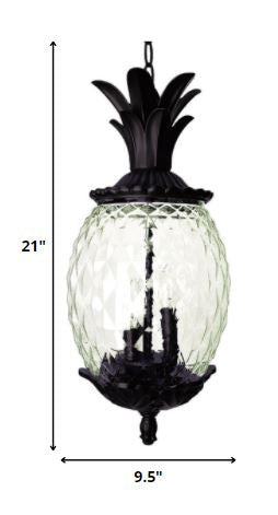 Clear and Black Three Light Pineapple Outdoor Hanging Pendent Light