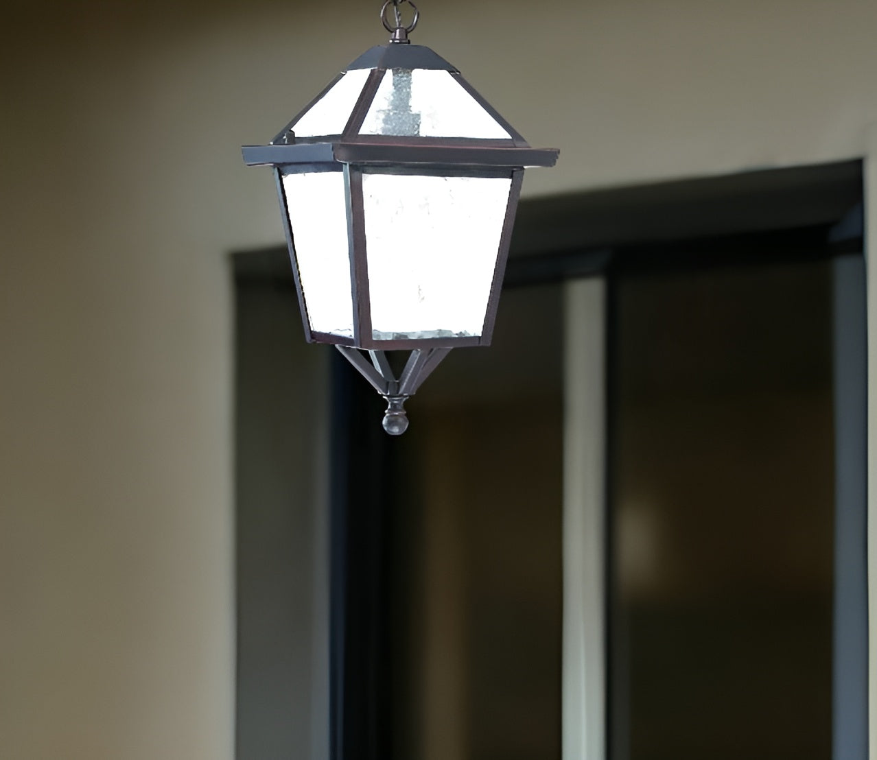 Antique Bronze Glass Hanging Lantern Light