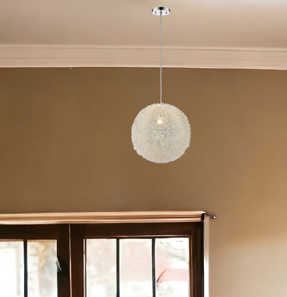 Luminary 1-Light Metallic Silver Pendant With Hand Woven Aluminum Wire Shade (12") HomeRoots