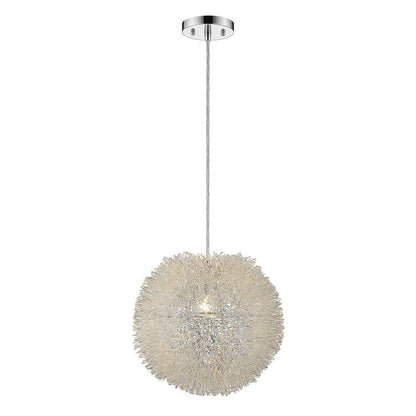 Luminary 1-Light Metallic Silver Pendant With Hand Woven Aluminum Wire Shade (15") HomeRoots