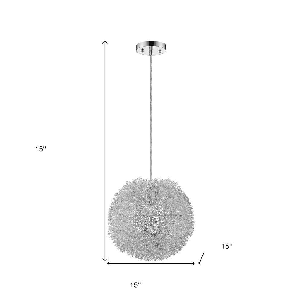 Luminary 1-Light Metallic Silver Pendant With Hand Woven Aluminum Wire Shade (15") HomeRoots