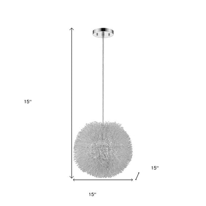 Luminary 1-Light Metallic Silver Pendant With Hand Woven Aluminum Wire Shade (15") HomeRoots