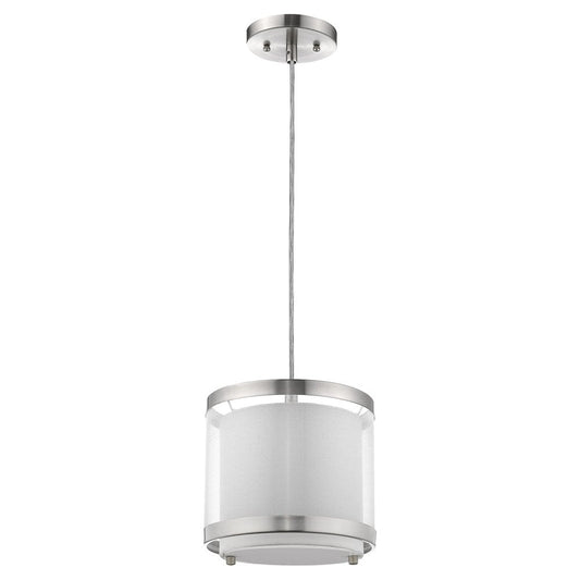 White and Silver Hanging Light with Fabric Shade HomeRoots
