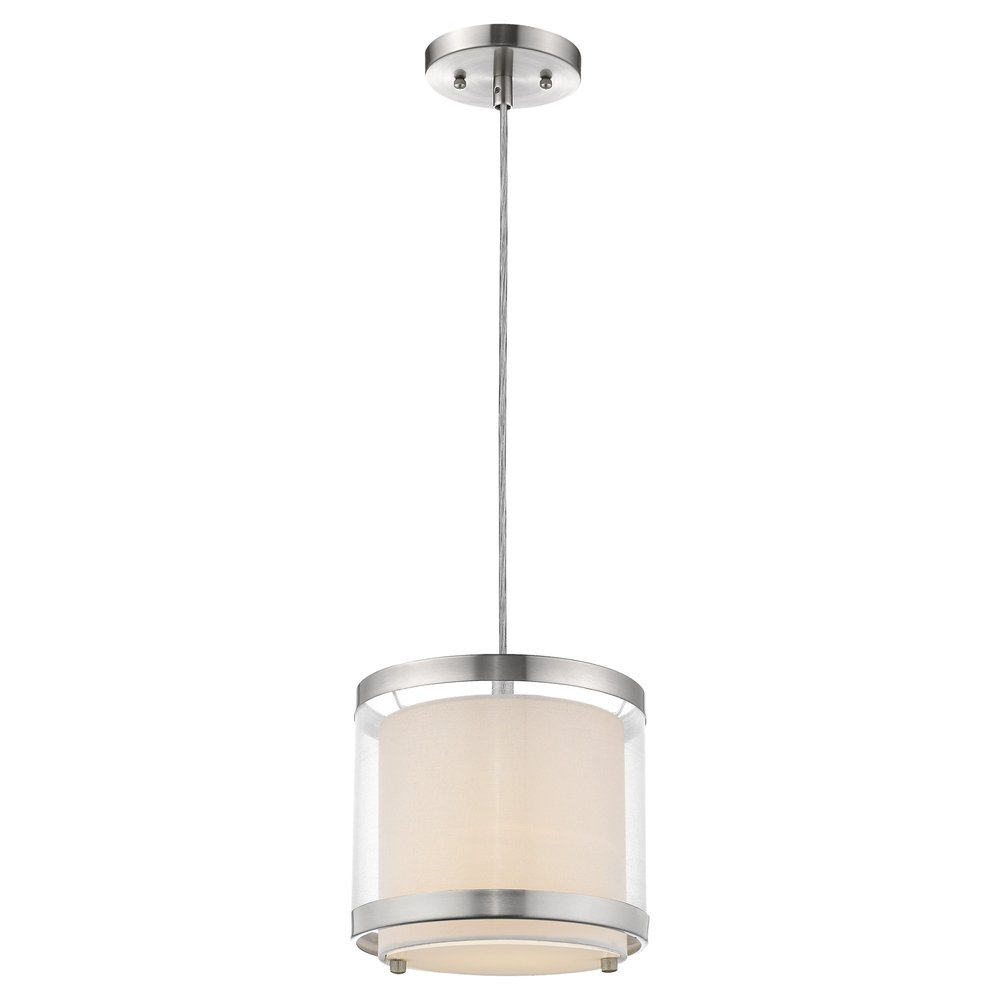 White and Silver Hanging Light with Fabric Shade HomeRoots