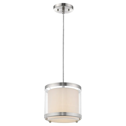 White and Silver Hanging Light with Fabric Shade HomeRoots