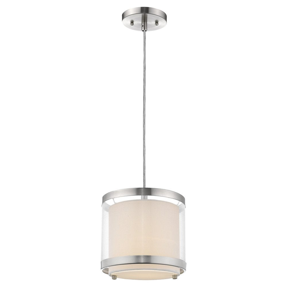 White and Silver Hanging Light with Fabric Shade — view 2
