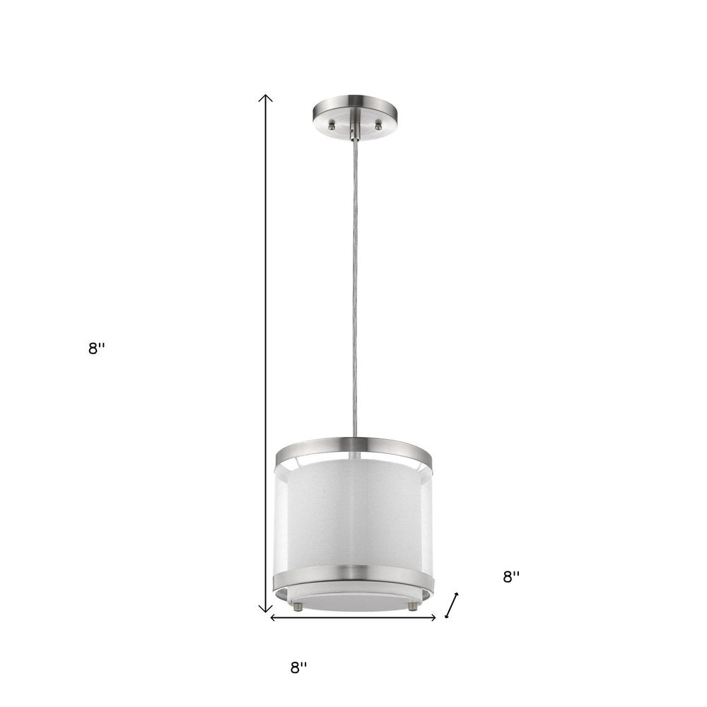 White and Silver Hanging Light with Fabric Shade HomeRoots