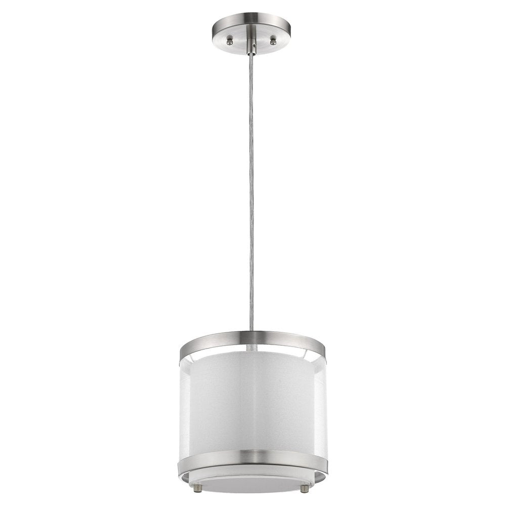 White and Silver Hanging Light with Fabric Shade HomeRoots