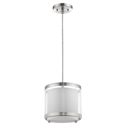 White and Silver Hanging Light with Fabric Shade HomeRoots
