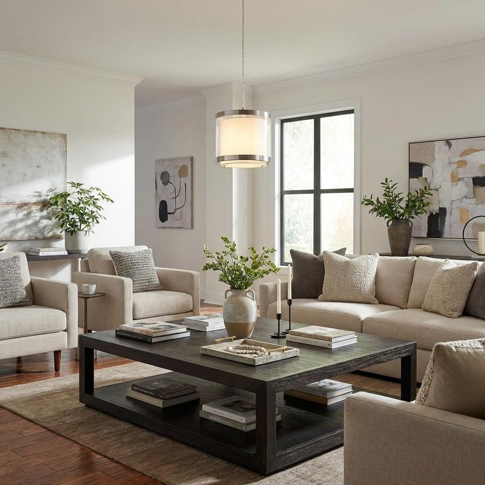 White and Silver Hanging Light with Fabric Shade HomeRoots