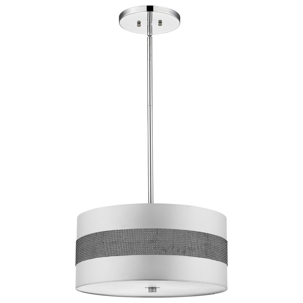 Harmony 3-Light Metallic Silver Pendant With Crystal Studded Platinum Sheen Shade HomeRoots