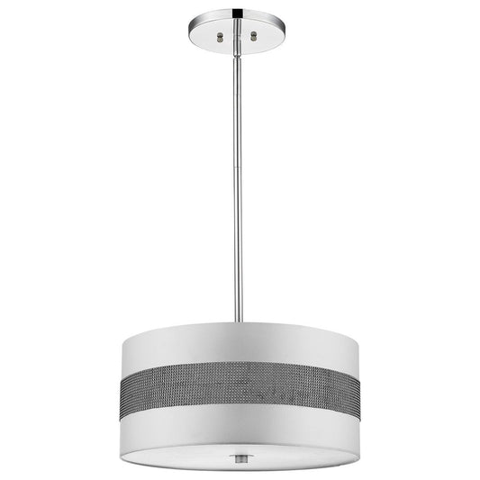 Harmony 3-Light Metallic Silver Pendant With Crystal Studded Platinum Sheen Shade HomeRoots
