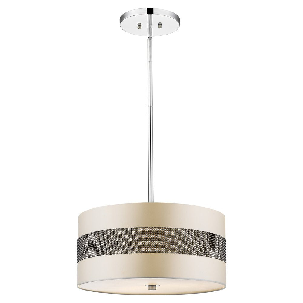 Harmony 3-Light Metallic Silver Pendant With Crystal Studded Platinum Sheen Shade HomeRoots