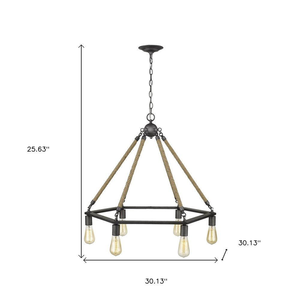 Brown and Black Six Light Metal Dimmable Chandelier — view 5