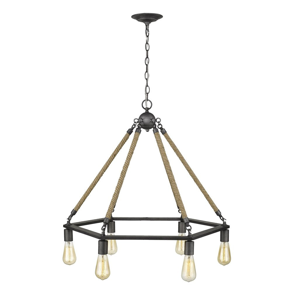 Brown and Black Six Light Metal Dimmable Chandelier — view 1