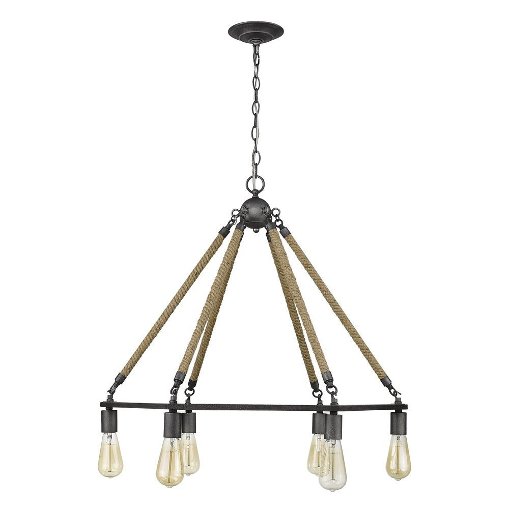 Brown and Black Six Light Metal Dimmable Chandelier HomeRoots
