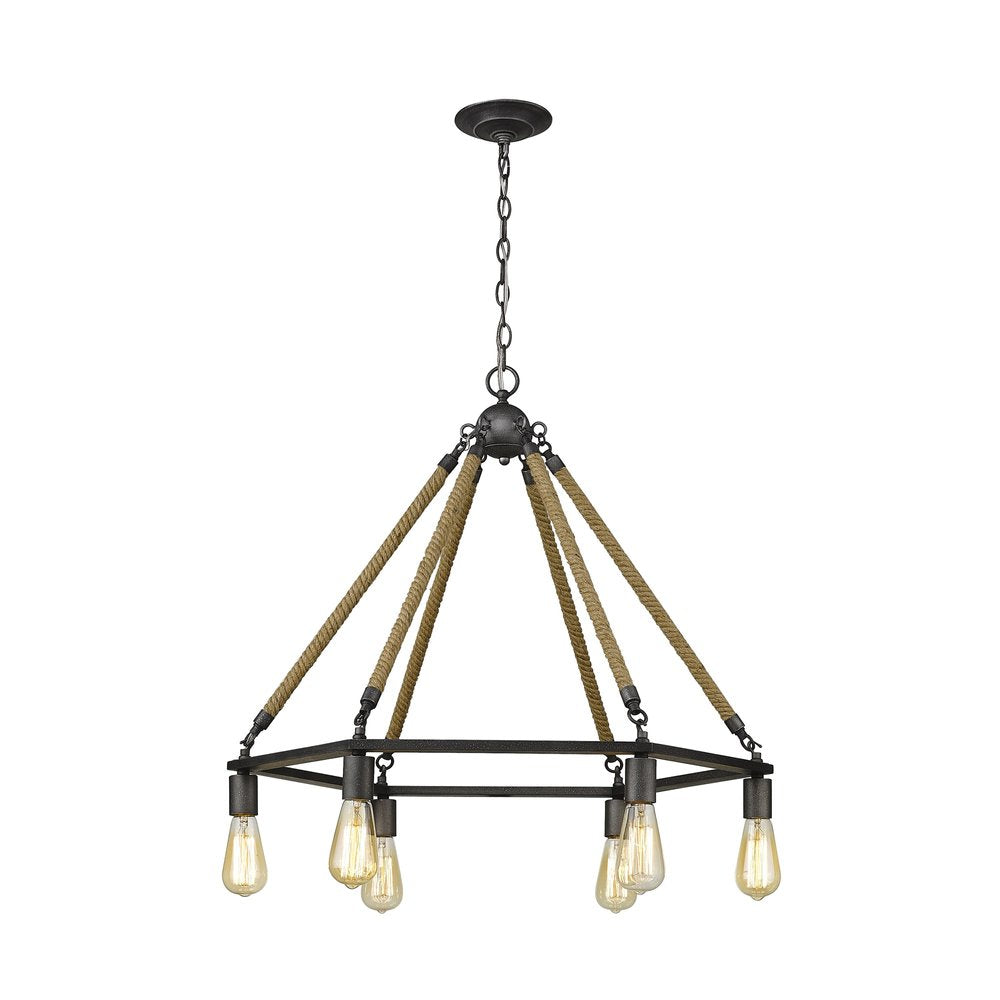 Brown and Black Six Light Metal Dimmable Chandelier — view 4