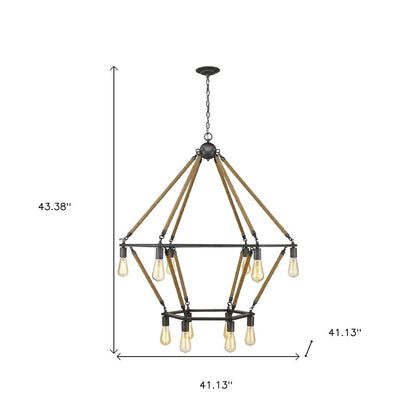 Brown and Black Twelve Light Metal Dimmable Chandelier HomeRoots