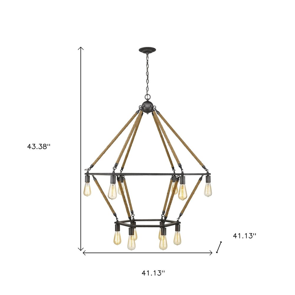 Brown and Black Twelve Light Metal Dimmable Chandelier — view 10
