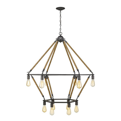 Brown and Black Twelve Light Metal Dimmable Chandelier HomeRoots