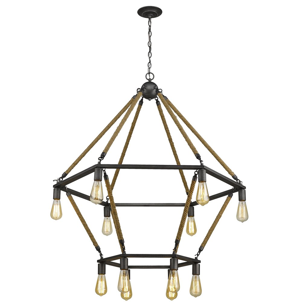 Brown and Black Twelve Light Metal Dimmable Chandelier — view 2