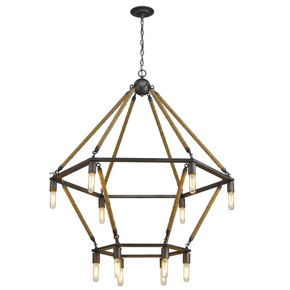 Brown and Black Twelve Light Metal Dimmable Chandelier — view 3