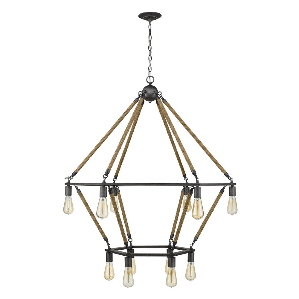 Brown and Black Twelve Light Metal Dimmable Chandelier — view 4