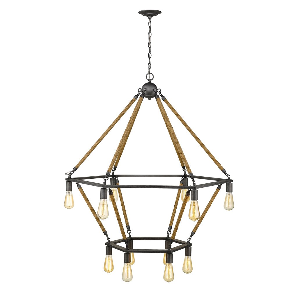 Brown and Black Twelve Light Metal Dimmable Chandelier — view 7