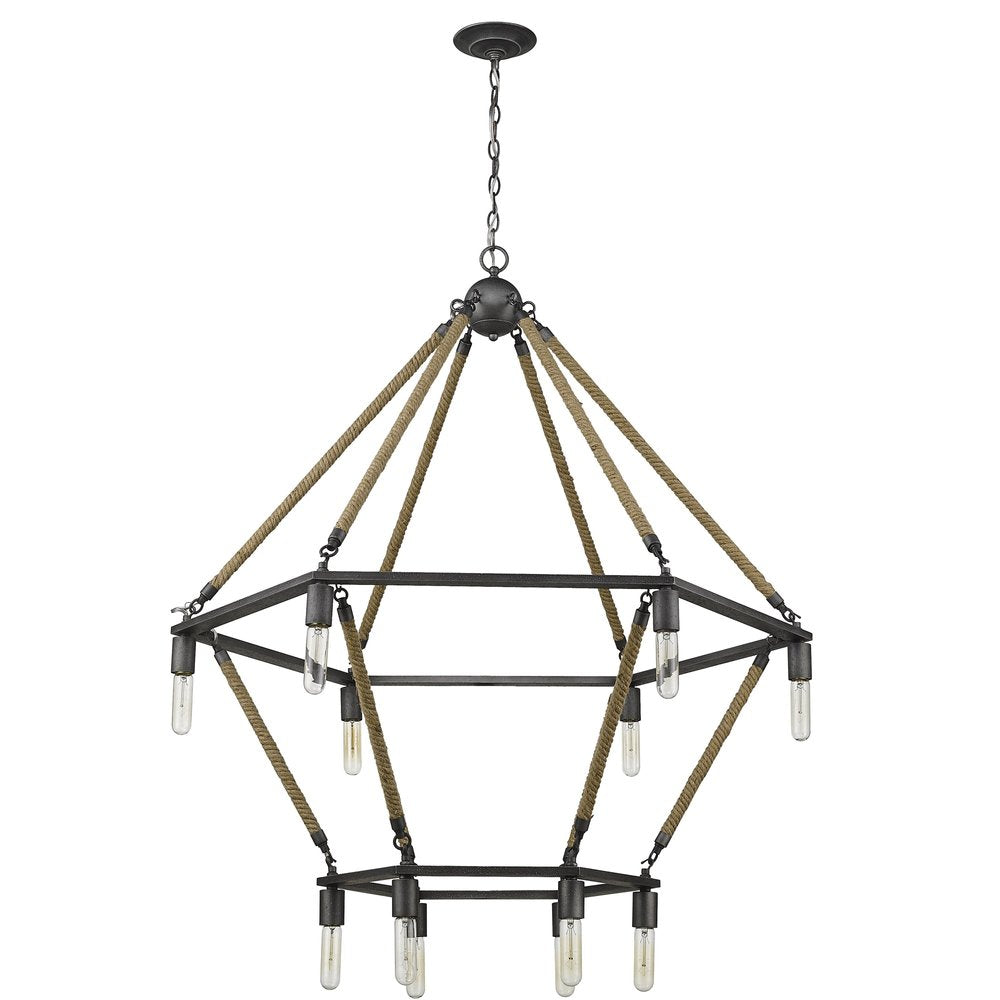 Brown and Black Twelve Light Metal Dimmable Chandelier — view 9