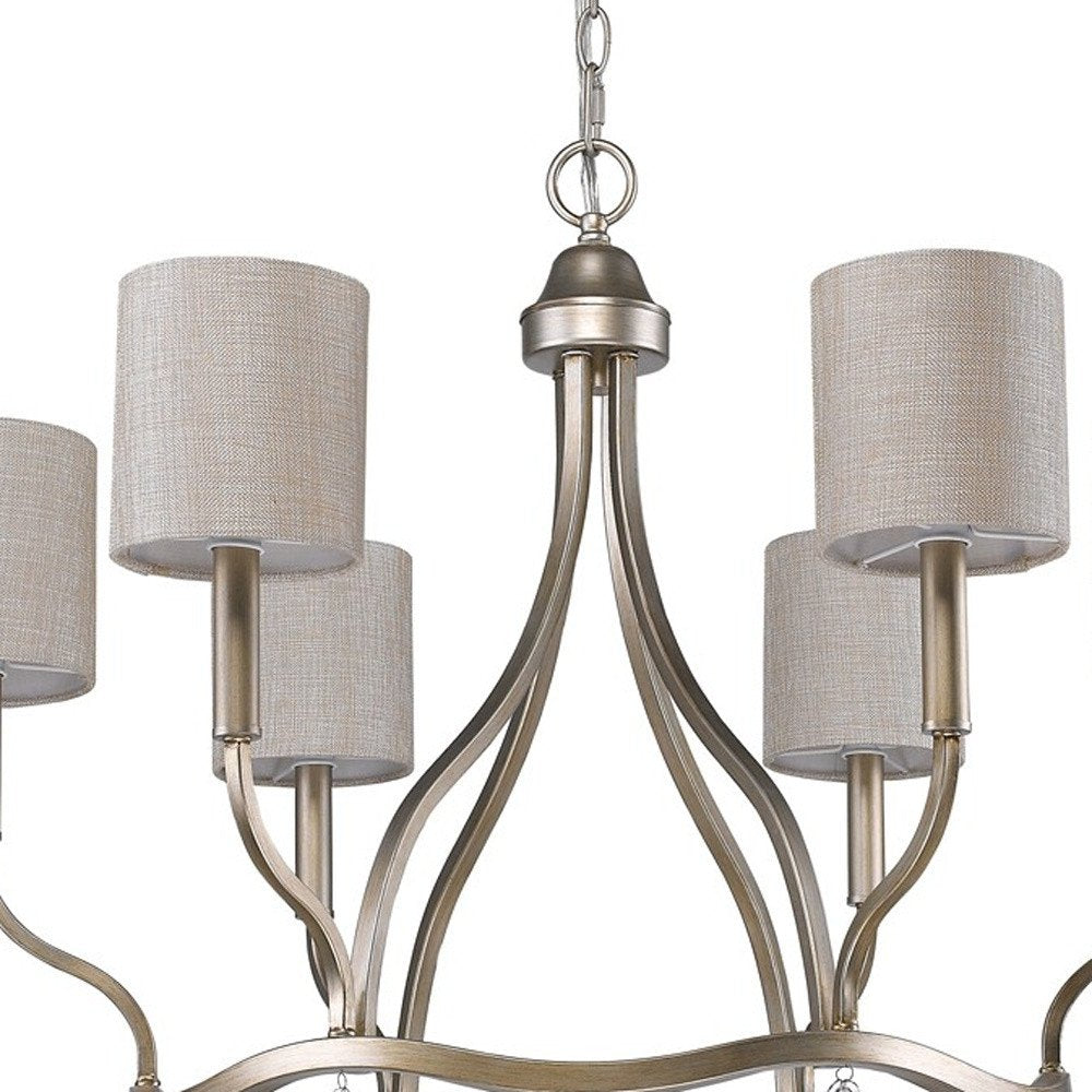 Gold Candle Style Six Light Metal Dimmable Chandelier With White Shades — view 4