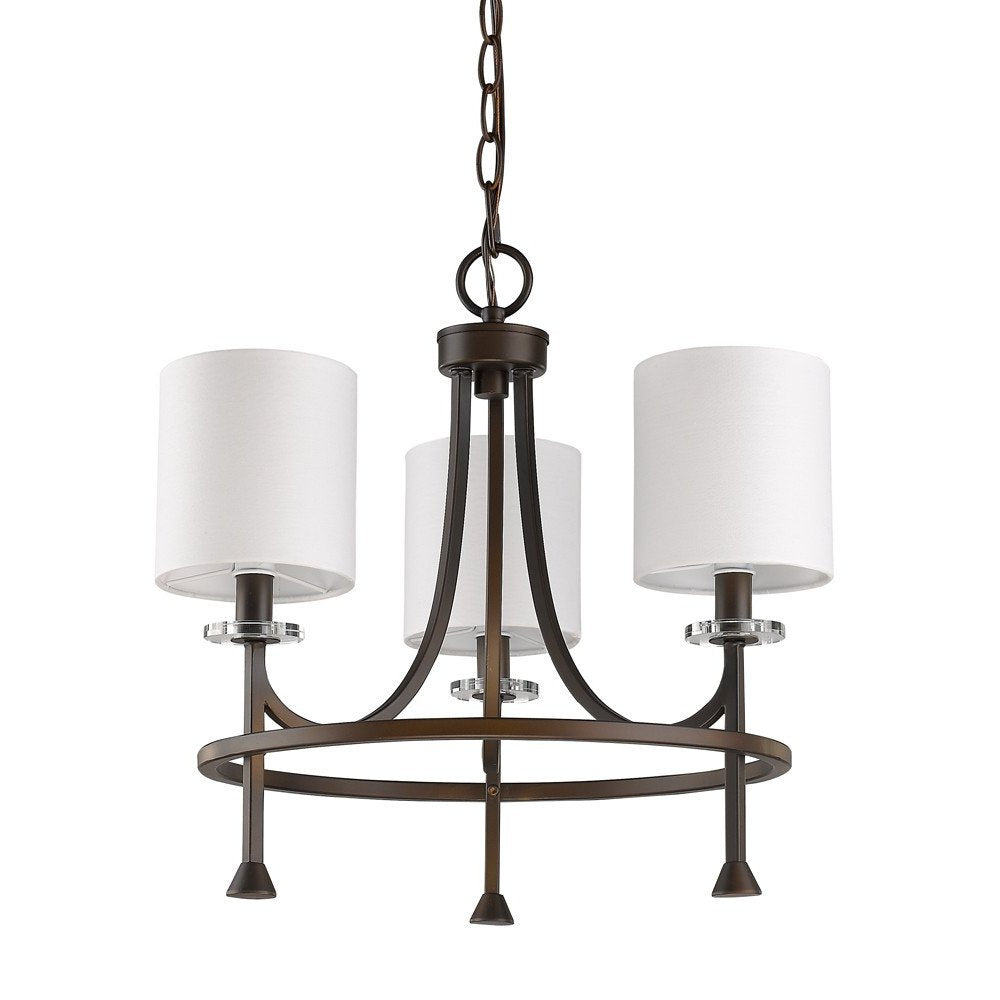 Bronze Candle Style Three Light Metal Dimmable Chandelier With White Shades HomeRoots