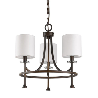 Bronze Candle Style Three Light Metal Dimmable Chandelier With White Shades HomeRoots
