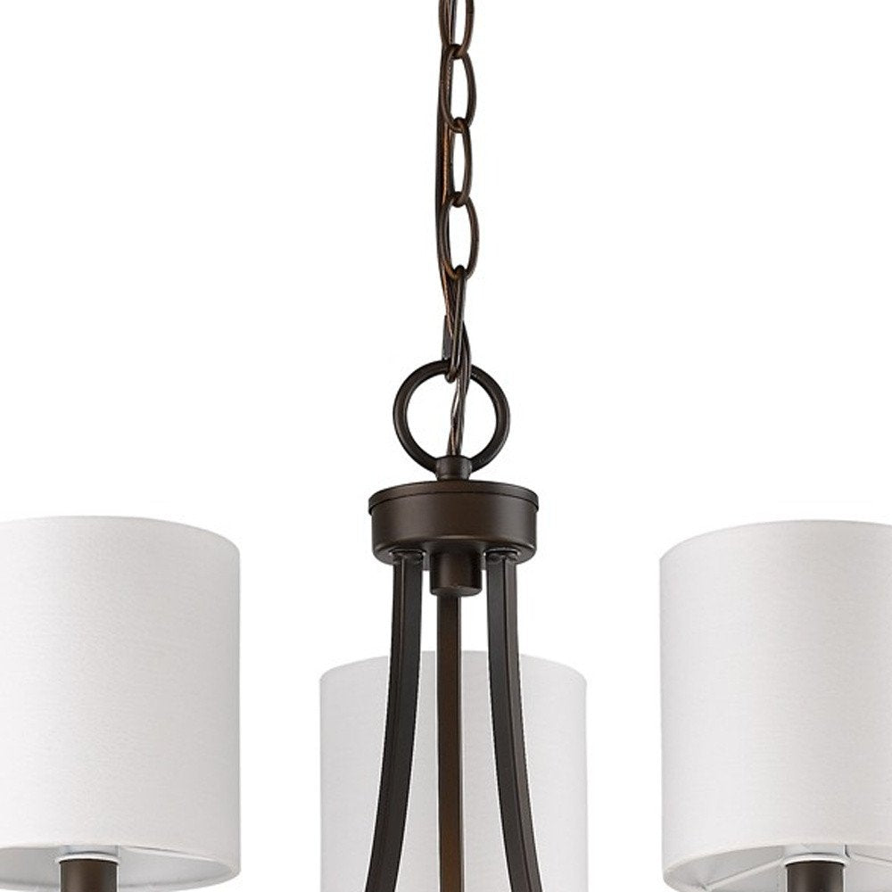 Bronze Candle Style Three Light Metal Dimmable Chandelier With White Shades HomeRoots