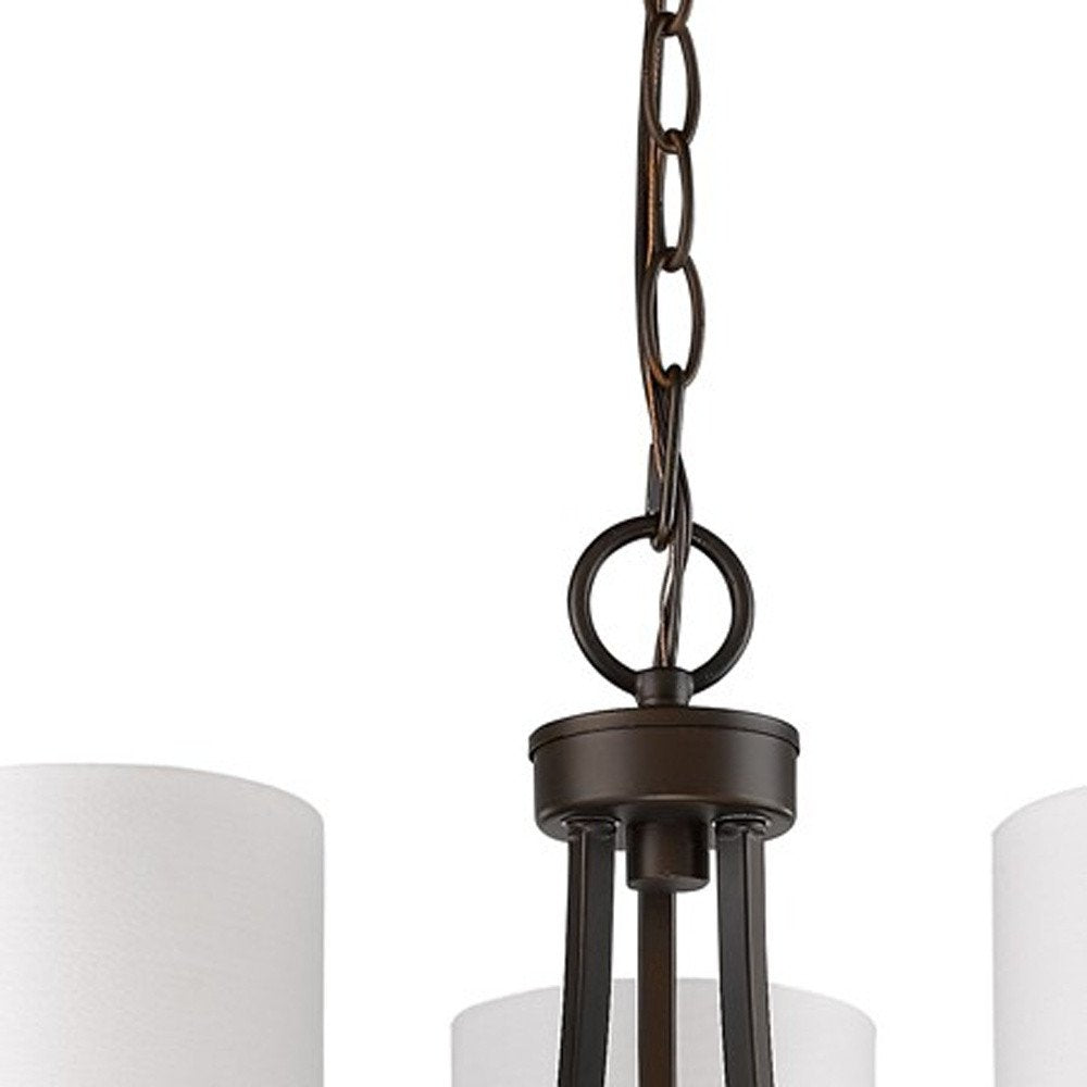 Bronze Candle Style Three Light Metal Dimmable Chandelier With White Shades — view 4