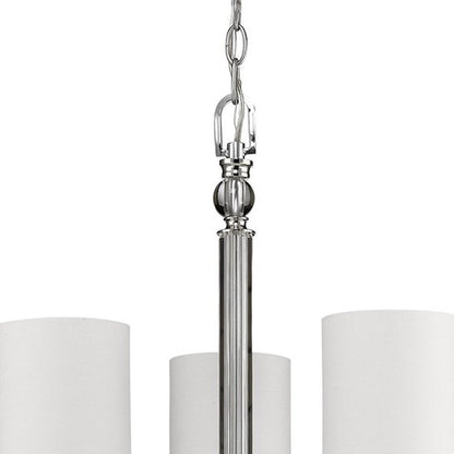 Silver Candle Style Three Light Metal and Crystals Dimmable Chandelier With White Shades HomeRoots