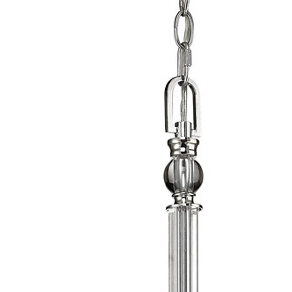 Silver Candle Style Five Light Metal and Crystals Dimmable Chandelier With White Shades HomeRoots