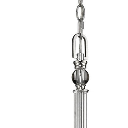 Silver Candle Style Five Light Metal and Crystals Dimmable Chandelier With White Shades HomeRoots