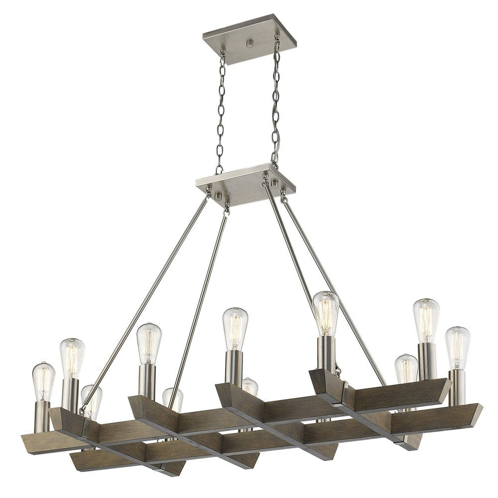 Silver Kitchen Island Twelve Light Metal Dimmable Chandelier — view 2
