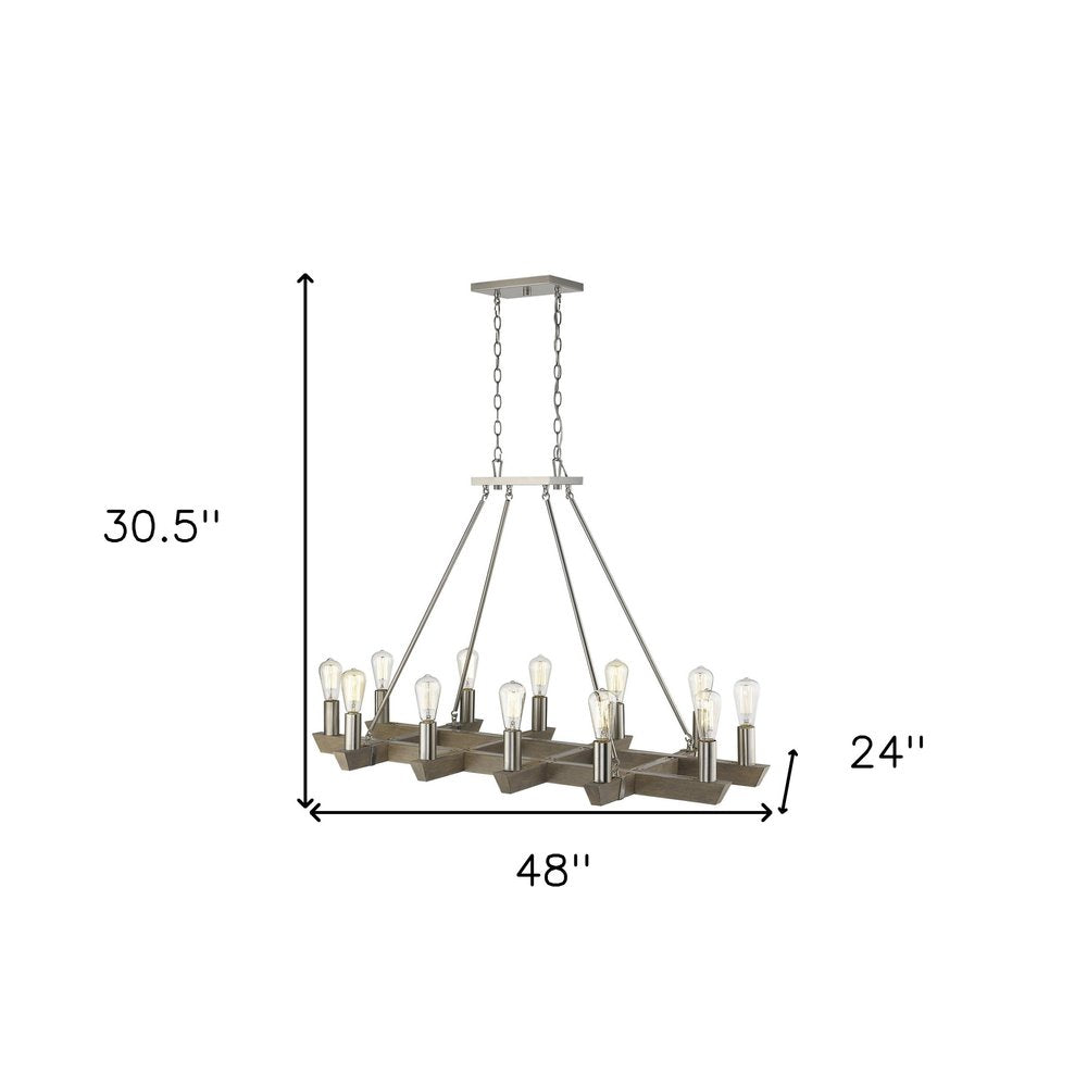 Silver Kitchen Island Twelve Light Metal Dimmable Chandelier — view 6